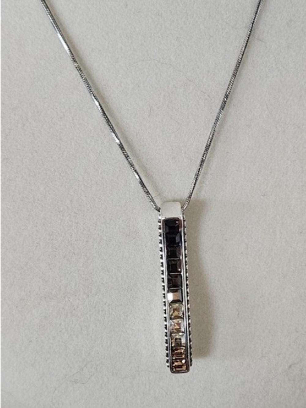 Brighton Brown Champagne Crystal Bar Pendant Necklace Silver Tone